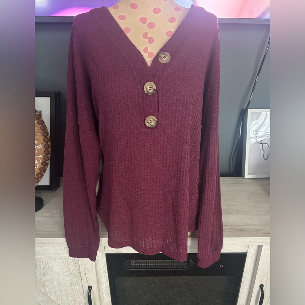 Women's Burgundy Button-Down Blouse